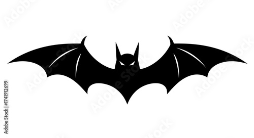 Silhouette of a nocturnal flying bat with spreading wings and glowing eyes for halloween or spooky themed designs isolated on white background