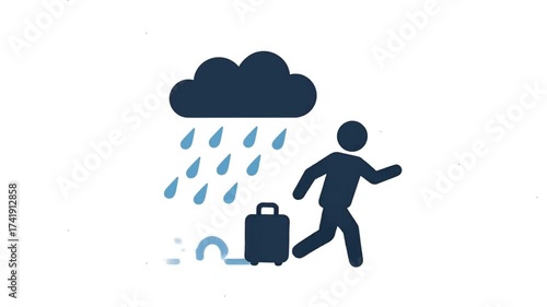 Rain falling from a dark cloud animation icon.