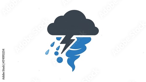 Tornado with lightning thunderstorm animation icon.