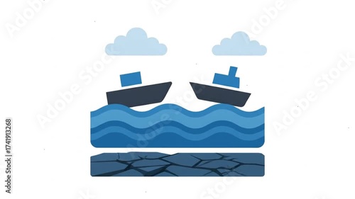 Ships stranded on dry seabed animation icon.