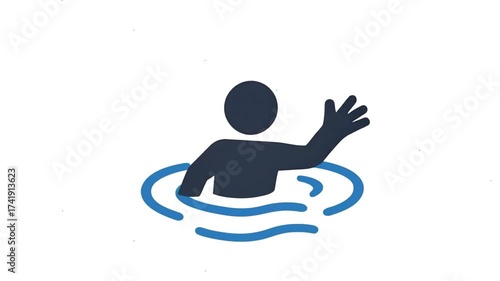 Person drowning in water animation icon.