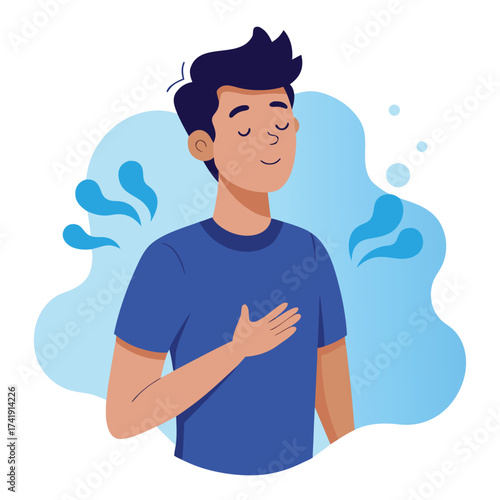 Man showing a relieved exhale, feeling stress instantly lifted after overcoming a challenge or difficult situation.