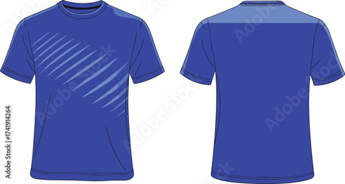 Blue gradient sports t-shirt vector with diagonal stripe design, athletic short sleeve front and back template for men activewear