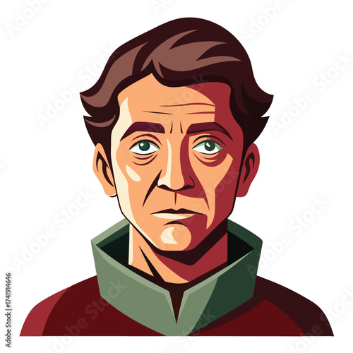 Man with a nostalgic, distant gaze, thoughtfully reflecting on the past, memory, and sentimental feelings.