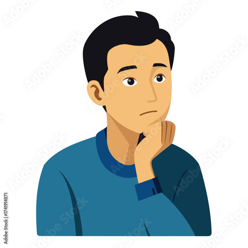 Man with a thoughtful, contemplative look, deeply considering an idea, solving a problem, or planning a strategy.