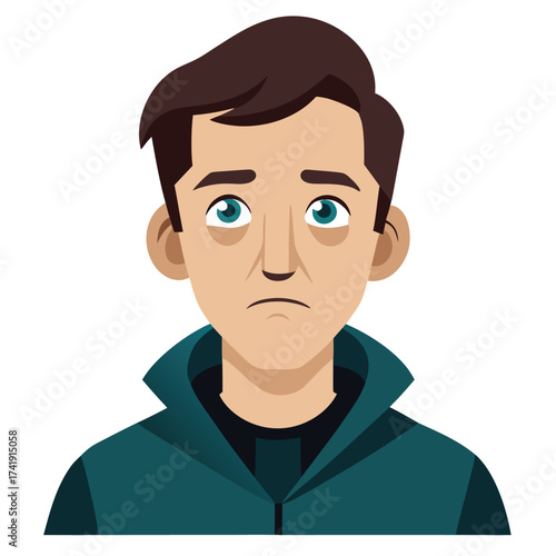 Melancholic guy with sad eyes, showing deep sorrow, quiet disappointment, and introspective contemplation.