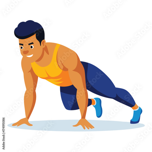 Strong muscular male holding a perfect plank position, demonstrating intense core strength and fitness exercise.