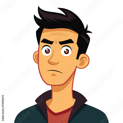 Skeptical male raising one eyebrow, showing doubt, disbelief, and a questioning or suspicious expression.