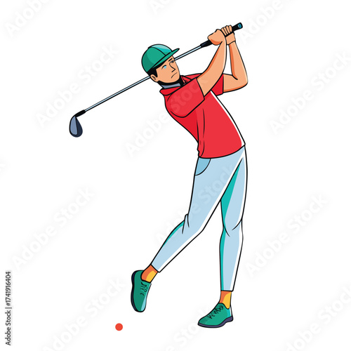 Professional sportsman in the golf swing follow-through, showing the precise posture and elegant motion of the sport.