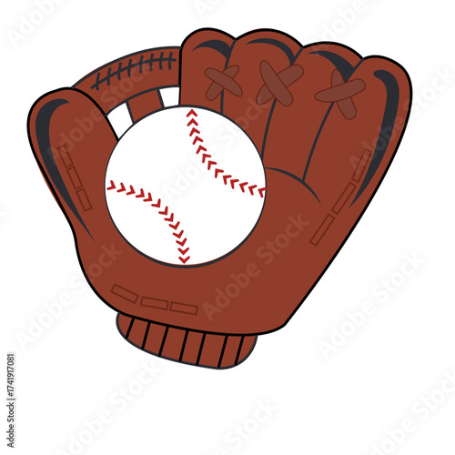 Flat illustration of baseball glove and baseball ball