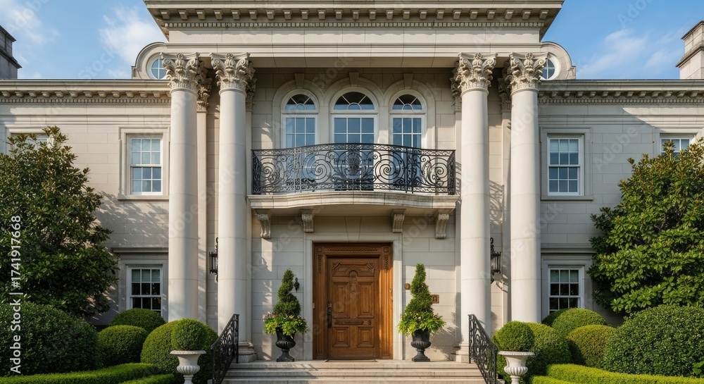 Obraz premium Luxury mansion estate home exterior architecture design real estate property residence facade columns balcony