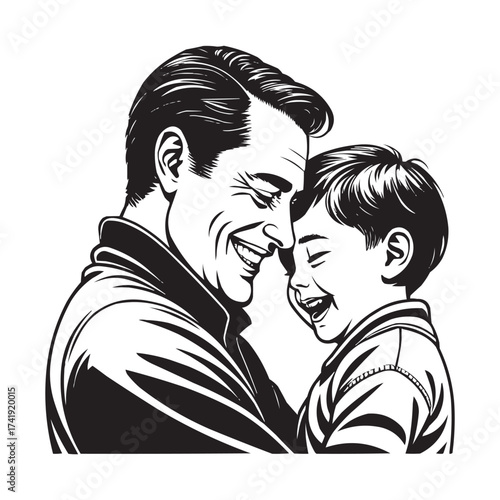 Father and Son Joyful Moment Illustration