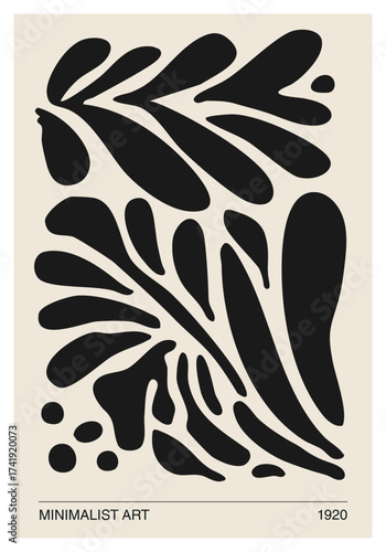 Minimalist poster with abstract art leaf composition in trendy contemporary collage style