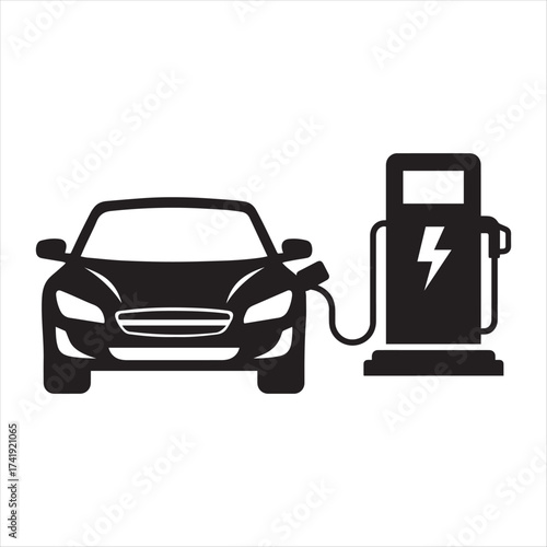 Minimalist electric car charging icon isolated on white background