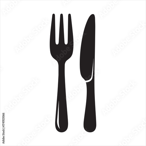 Minimalist fork and knife icon isolated on white background