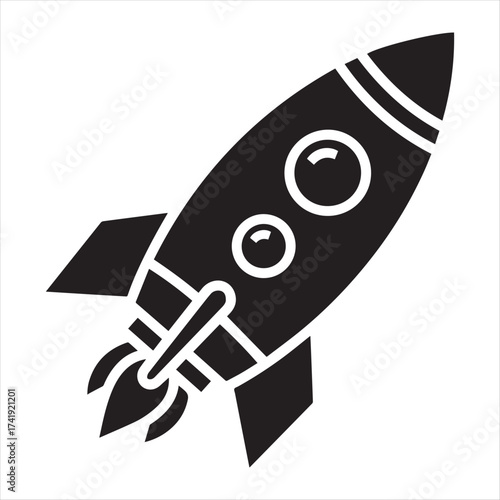 Minimalist rocket launch icon isolated on white background