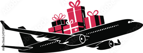 Christmas Airplane Silhouette Vector Design