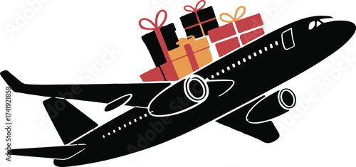 Christmas Airplane Silhouette Vector Design