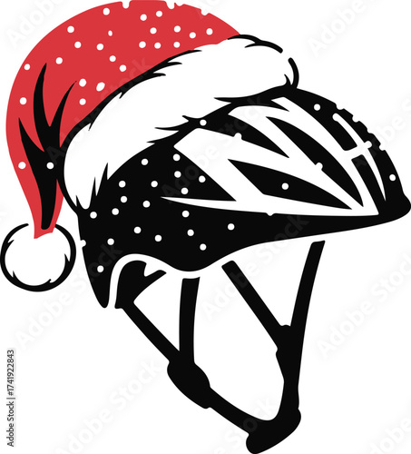 Christmas Bicycle Helmet Silhouette Vector