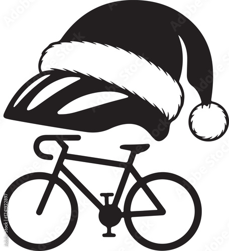 Christmas Bicycle Helmet Silhouette Vector