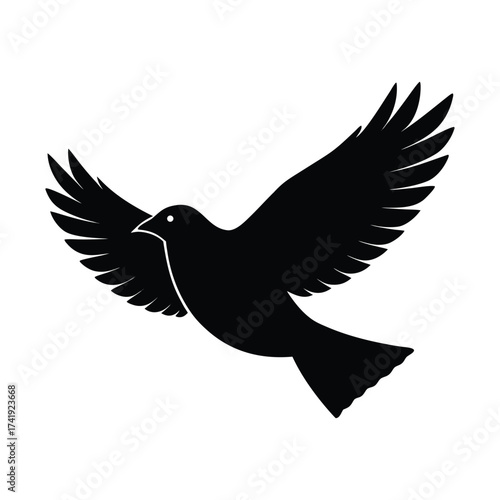Black Silhouette of a Flying Dove or Bird Icon.