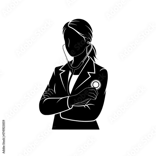 Silhouette of a confident businesswoman with arms crossed wearing a stylish blazer and jewelry isolated on white background isolated on transparent background