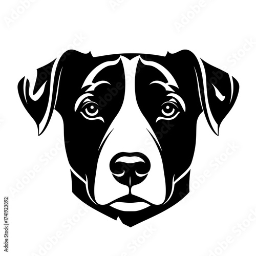 A striking black and white stencil style illustration of a dog s face with expressive eyes and a serious demeanor isolated on white background isolated on transparent background