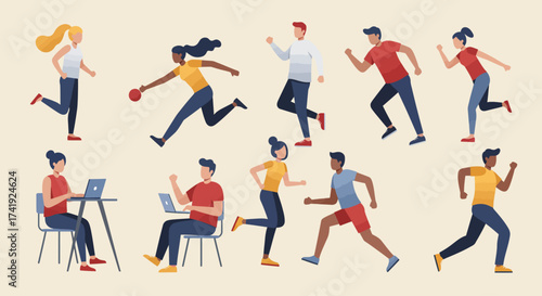Diverse People Illustrations in Everyday Activities – Flat, Outline, and Semi-Realistic Styles