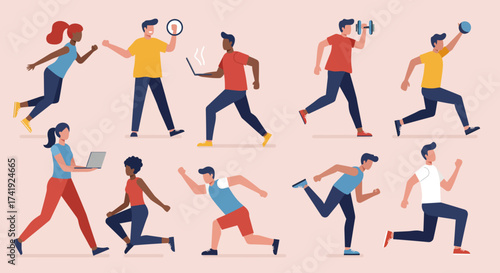 Diverse People Illustrations in Everyday Activities – Flat, Outline, and Semi-Realistic Styles