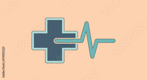 Health Icon Medical Cross and EKG Wave Representing Healthcare and Medical Services