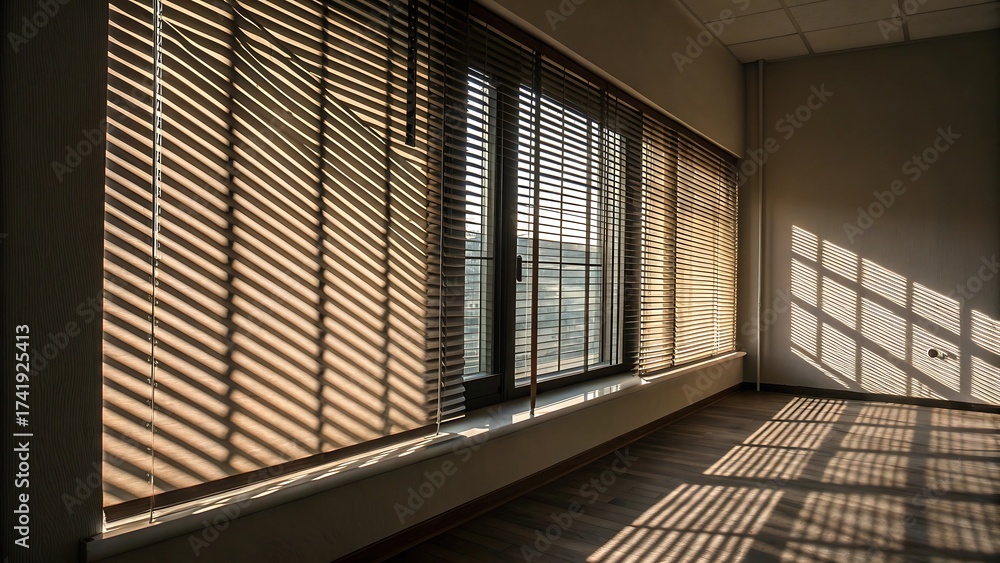 Obraz premium Shadows from Window Blinds Creating Patterns on a Wall