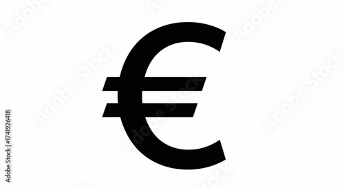 Bold black euro currency symbol isolated on for financial concepts and economic themes isolated on white background