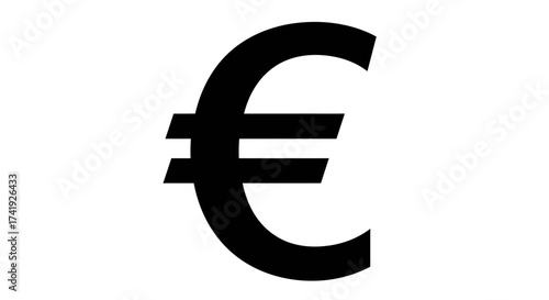 Bold black euro symbol prominently displayed against a clean signifying currency and finance isolated on white background