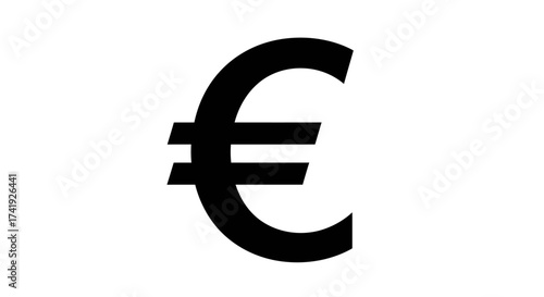 Bold black euro symbol representing european currency finance and economic investment opportunities for global markets and trade isolated on white background