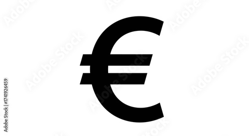 Prominent black euro currency symbol isolated on for financial concepts and european economy isolated on white background