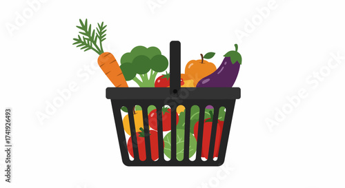 Abundant harvest fresh produce in shopping basket healthy organic vegetables and fruits assortment ready for culinary delights isolated on white background