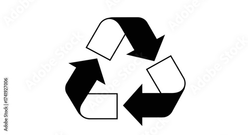 Iconic universal recycling symbol arrows representing sustainability environmentalism and resource conservation in clear graphic design for eco friendly concepts isolated on white background