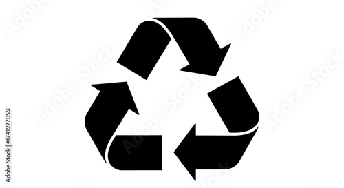 Classic black recycling symbol arrows forming a triangle with smooth curves indicating environmental sustainability and circular economy isolated on white background