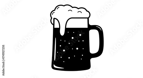 Iconic dark beer mug icon with frothy white foam symbolizing refreshment and celebration perfect for beverage and hospitality themes isolated on white background