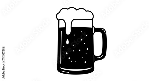 Dark frothy beer mug with bubbles isolated on for beverage and pub promotions and designs isolated on white background