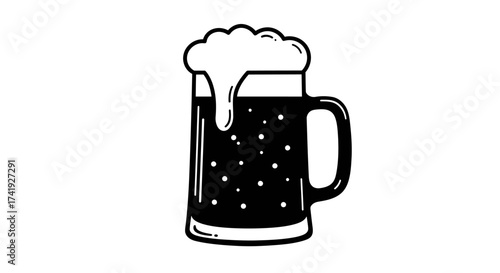 A dark beer mug filled with frothy foam delicious beverage refreshing drink celebration alcoholic beverage party event isolated on white background
