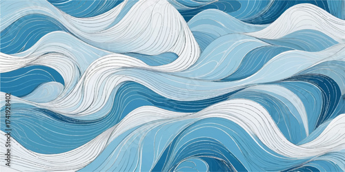 Abstract blue wave pattern seamless vector illustration for sea water texture design backdrop