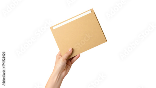 Hand Holding a Brown Paper Envelope – Mail or Invitation Concept Isolated on Transparent Background