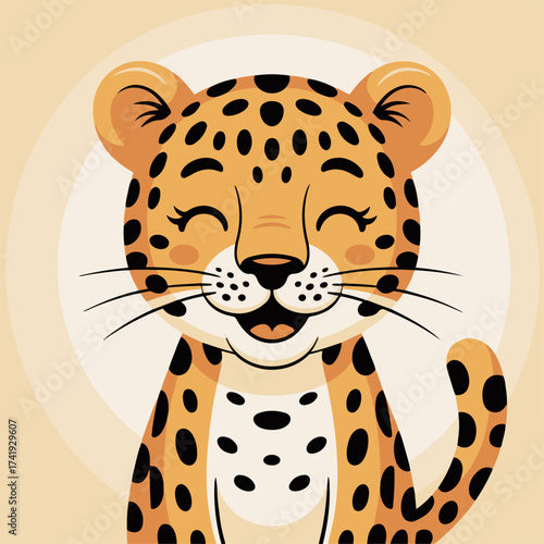 Adorable Leopard Portrait A Charming Illustration of a Smiling Wild Cat with a Playful Personality