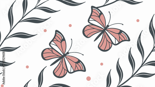 Pink butterfly floral pattern background illustration for spring and summer designs use as wallpaper