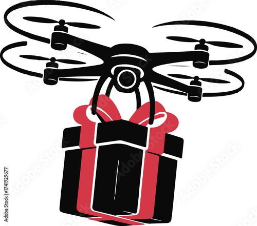 Christmas Gift Drone Silhouette Vector