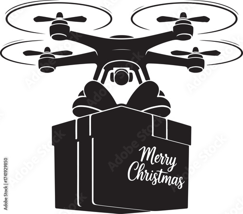 Christmas Gift Drone Silhouette Vector