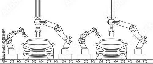 Car manufacturing, robot, conveyor, automation, assembly line, factory, industrial, machinery, factory floor, automobile, production, robotic arm, engineering, industry, manufacturing process