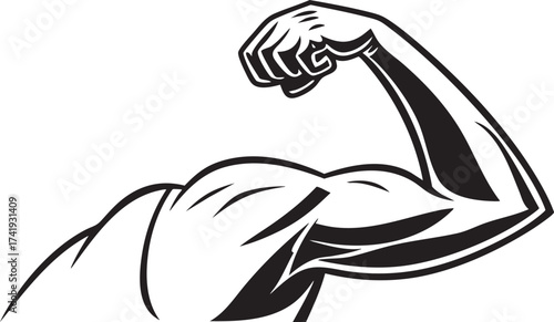 Strong Muscular Arm Flexing Black Vector Illustration
