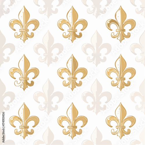 A seamless French Fleur-de-Lis pattern featuring classic royal symbols. Ideal for packaging, textiles, and formal branding.